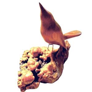 Vintage Hand Crafted Carved Bird on Burl‎ Wood One of a Kind 1970’s